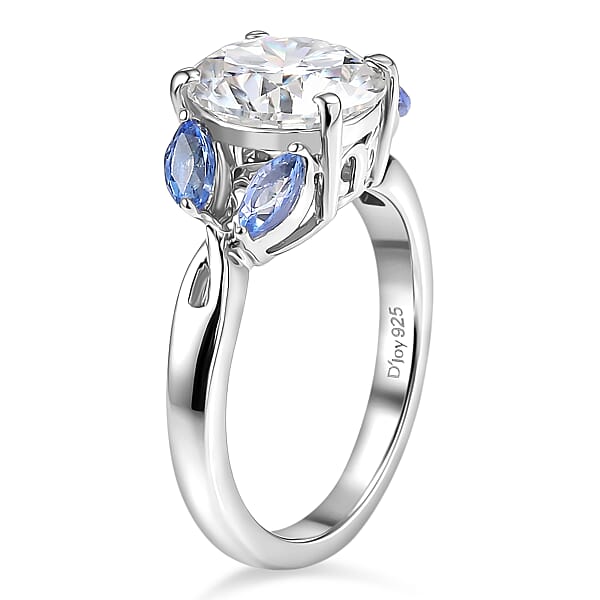 Shop Lc D'Joy Moissanite And Tanzanite 2.25 Ctw Twilight Spark Ring In Rhodium Over Sterling Silver