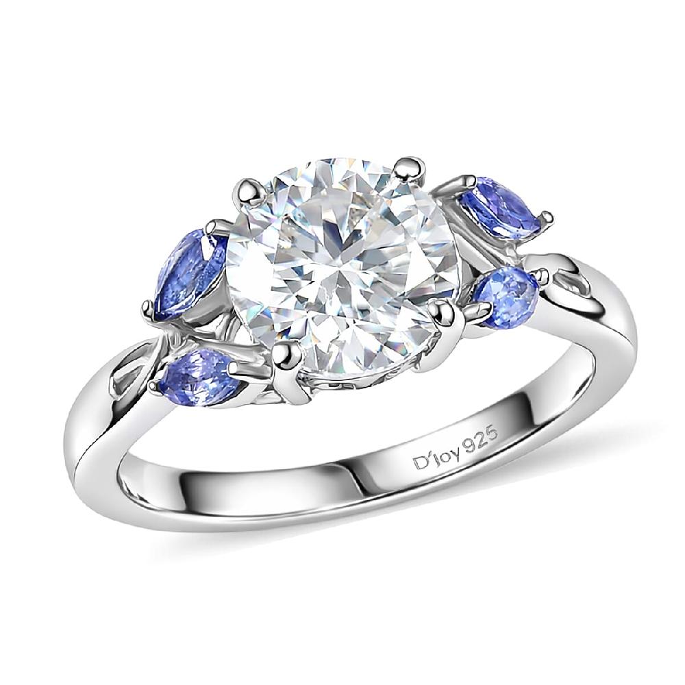 shop lc D'Joy Moissanite and Tanzanite 2.25 ctw Twilight Spark Ring in Rhodium Over Sterling Silver