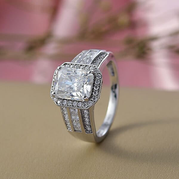 Shop Lc D'Joy Moissanite Art Deco Ring In Rhodium Over Sterling Silver 3.10 Ctw