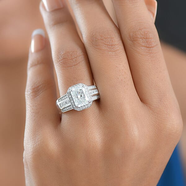 Shop Lc D'Joy Moissanite Art Deco Ring In Rhodium Over Sterling Silver 3.10 Ctw