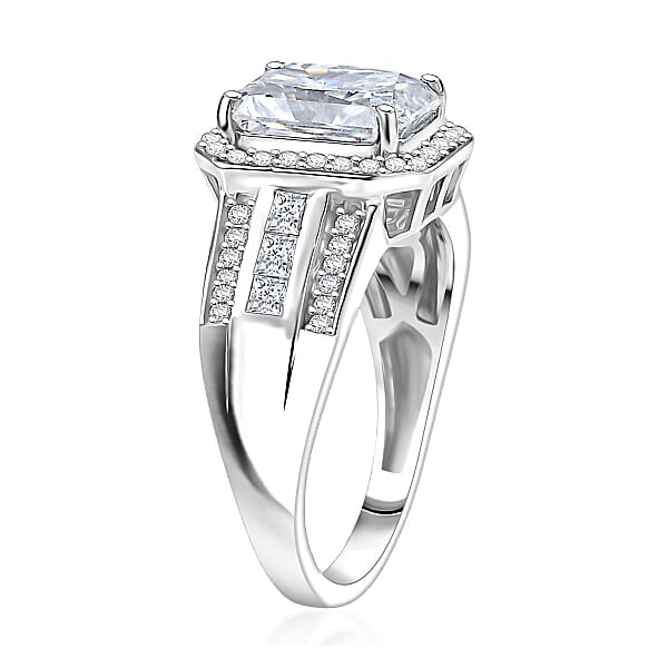 Shop Lc D'Joy Moissanite Art Deco Ring In Rhodium Over Sterling Silver 3.10 Ctw