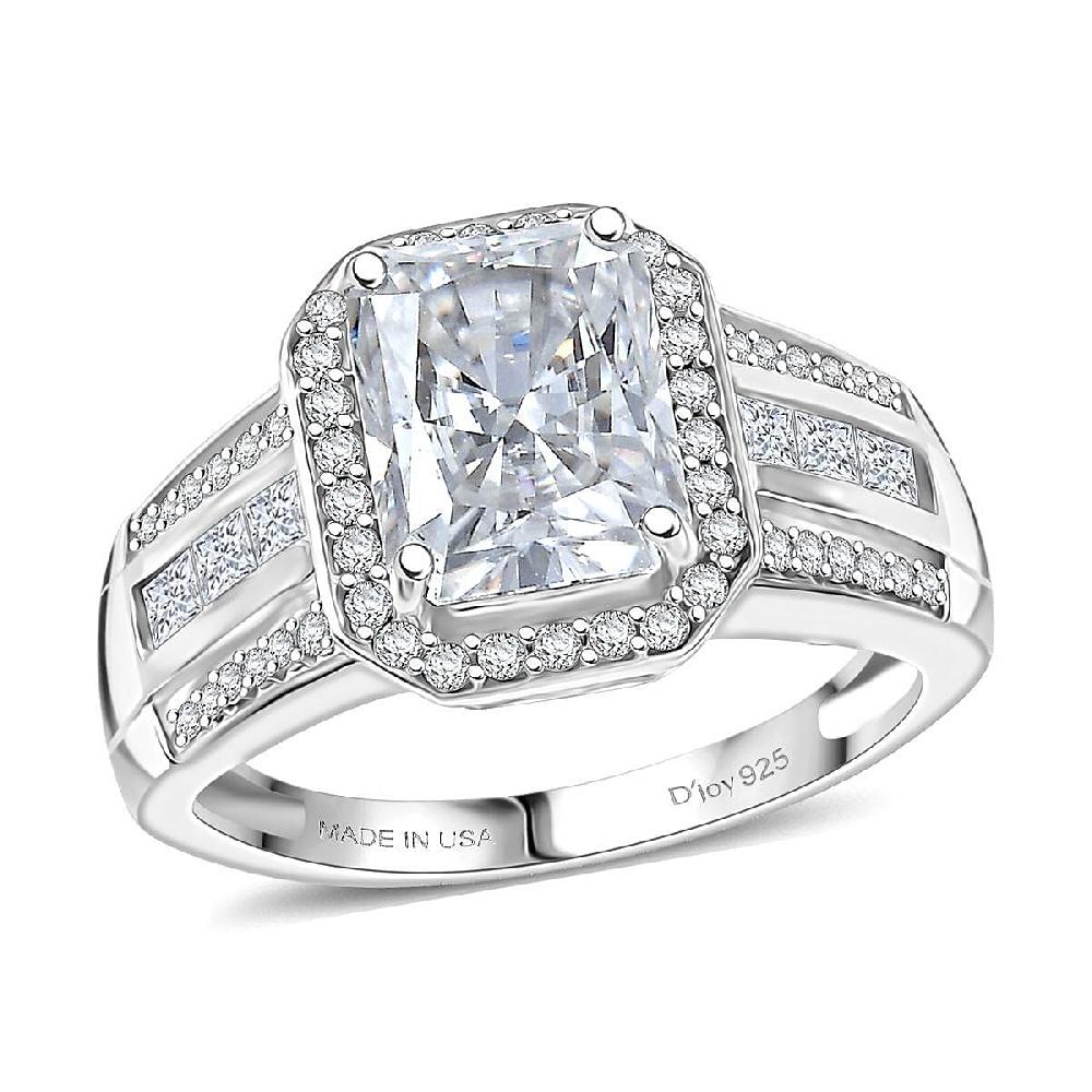 shop lc D'Joy Moissanite Art Deco Ring in Rhodium Over Sterling Silver 3.10 ctw