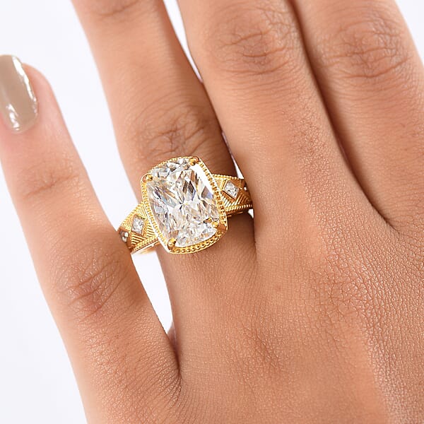 Shop Lc D'Joy Moissanite Celebrity Ring In 18K Vermeil YG Over Sterling Silver 7.60 Ctw