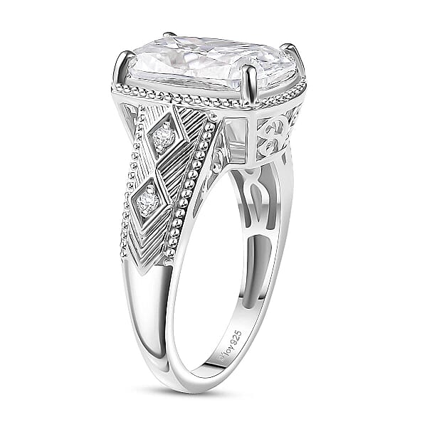 Shop Lc D'Joy Moissanite (Cush 11x9mm) Ring In Rhodium Over Sterling Silver 3.90 Ctw