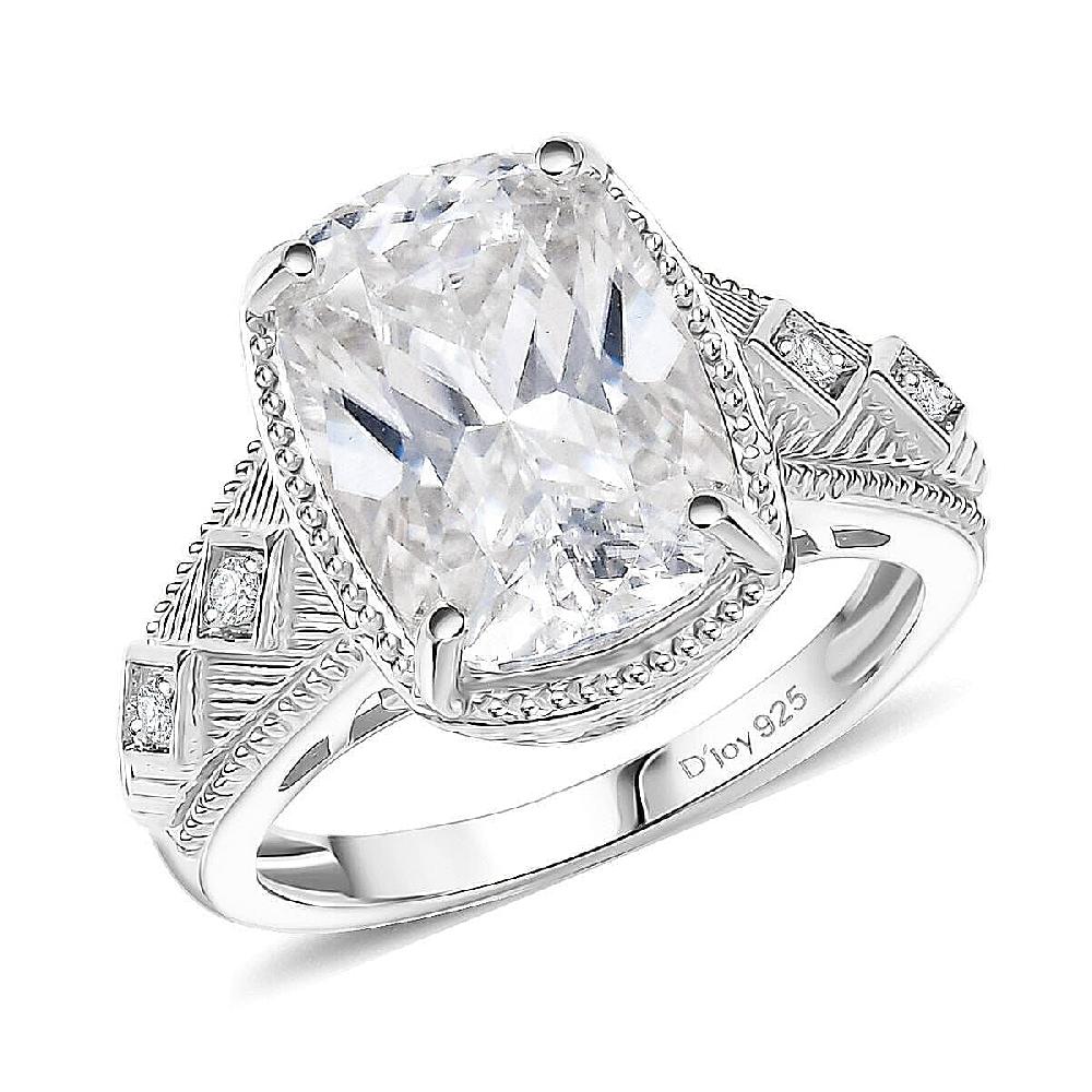shop lc D'Joy Moissanite (Cush 11x9mm) Ring in Rhodium Over Sterling Silver 3.90 ctw