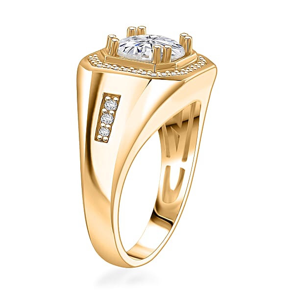 Shop Lc D'Joy Moissanite Halo Men's Ring In 18K Vermeil YG Over Sterling Silver 2.00 Ctw