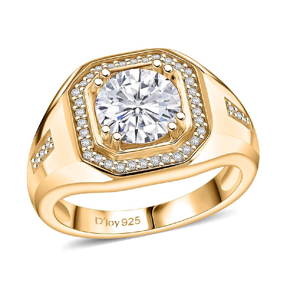 shop lc D'Joy Moissanite Halo Men's Ring in 18K Vermeil YG Over Sterling Silver 2.00 ctw