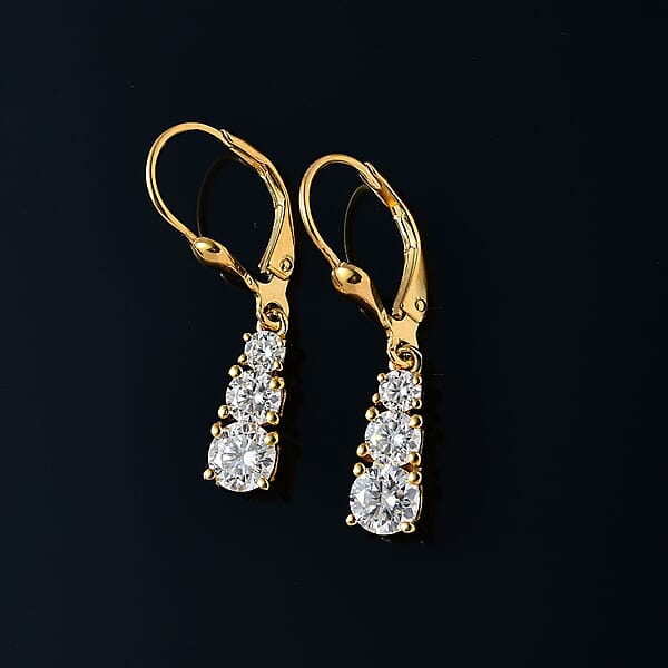Shop Lc D'Joy Moissanite Lever Back Earrings In Vermeil YG Over Sterling Silver 1.50 Ctw
