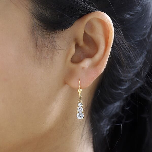Shop Lc D'Joy Moissanite Lever Back Earrings In Vermeil YG Over Sterling Silver 1.50 Ctw