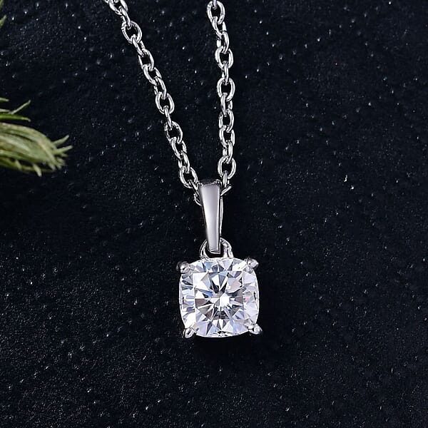 Shop Lc D'Joy Moissanite Solitaire Pendant Necklace In Platinum Over Sterling Silver 1.00 Ctw (20 Inches)