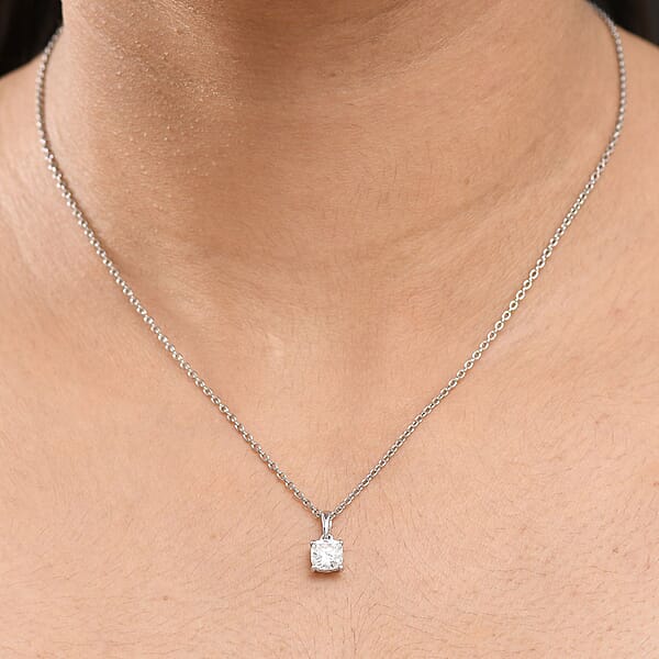 Shop Lc D'Joy Moissanite Solitaire Pendant Necklace In Platinum Over Sterling Silver 1.00 Ctw (20 Inches)