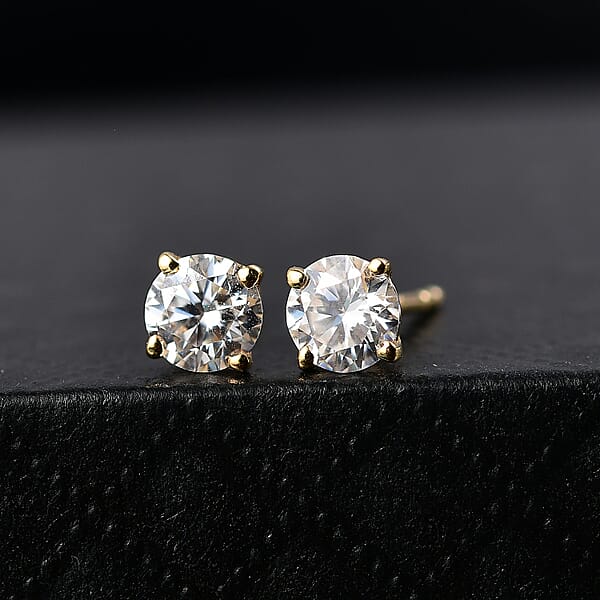 Shop Lc D'Joy Moissanite Stud Earrings In 18K Vermeil YG Over Sterling Silver 0.90 Ctw