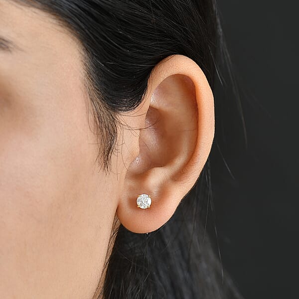 Shop Lc D'Joy Moissanite Stud Earrings In 18K Vermeil YG Over Sterling Silver 0.90 Ctw