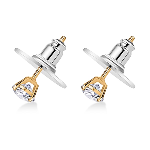 Shop Lc D'Joy Moissanite Stud Earrings In 18K Vermeil YG Over Sterling Silver 0.90 Ctw