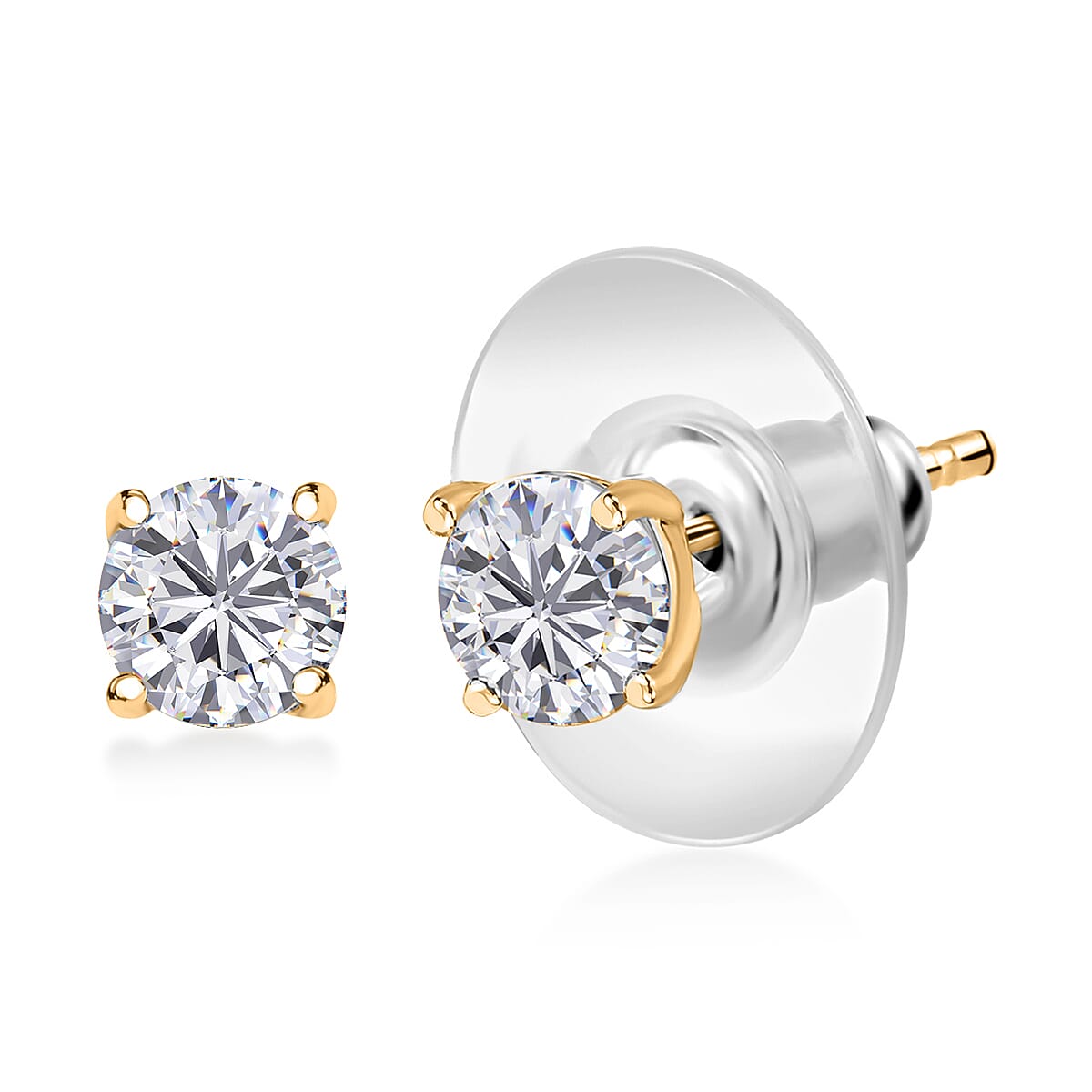 shop lc D'Joy Moissanite Stud Earrings in 18K Vermeil YG Over Sterling Silver 0.90 ctw