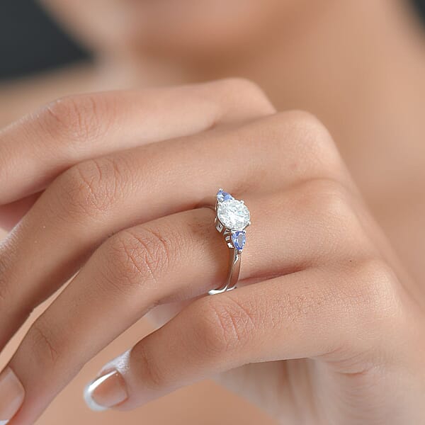 Shop Lc D'Joy Moissanite Tanzanite Ring In Rhodium Over Sterling Silver 1.60 Ctw