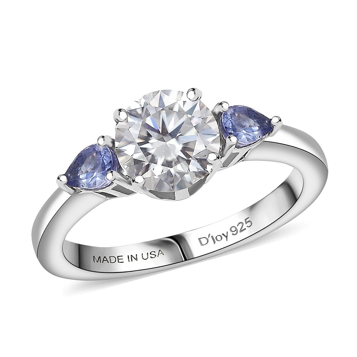 shop lc D'Joy Moissanite Tanzanite Ring in Rhodium Over Sterling Silver 1.60 ctw