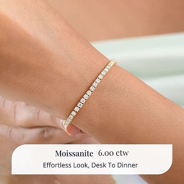 Shop Lc D'Joy Moissanite Tennis Bracelet 6.00 Ctw In 18K Vermeil Yellow Gold Over Sterling Silver (8.00 In)