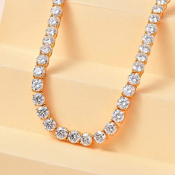 Shop Lc D'Joy Moissanite Tennis Necklace 18 Inches In Vermeil Yellow Gold Over Sterling Silver 37.00 Ctw