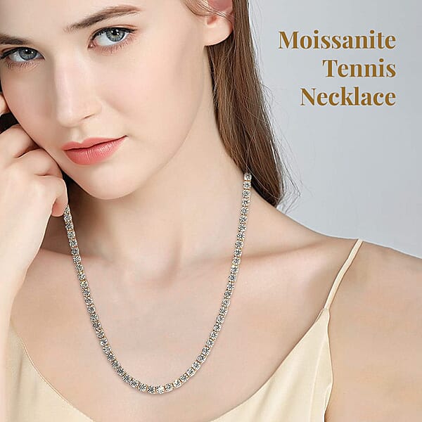 Shop Lc D'Joy Moissanite Tennis Necklace 18 Inches In Vermeil Yellow Gold Over Sterling Silver 37.00 Ctw