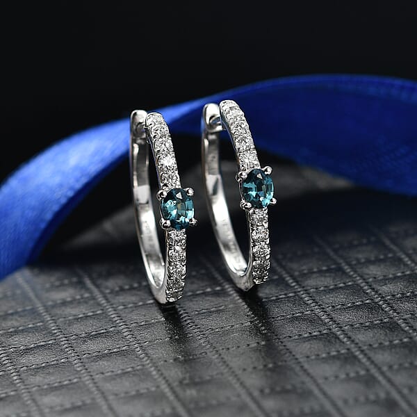 Shop Lc D'Joy Monte Belo Indicolite And Moissanite 0.90 Ctw Starlit Arc In Night Sky Earrings In Rhodium Over Sterling Silver