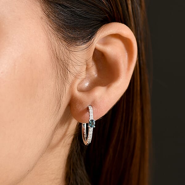 Shop Lc D'Joy Monte Belo Indicolite And Moissanite 0.90 Ctw Starlit Arc In Night Sky Earrings In Rhodium Over Sterling Silver