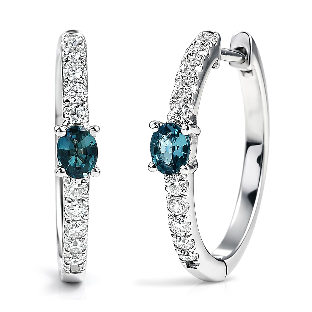 shop lc D'Joy Monte Belo Indicolite and Moissanite 0.90 ctw Starlit Arc in Night Sky Earrings in Rhodium Over Sterling Silver