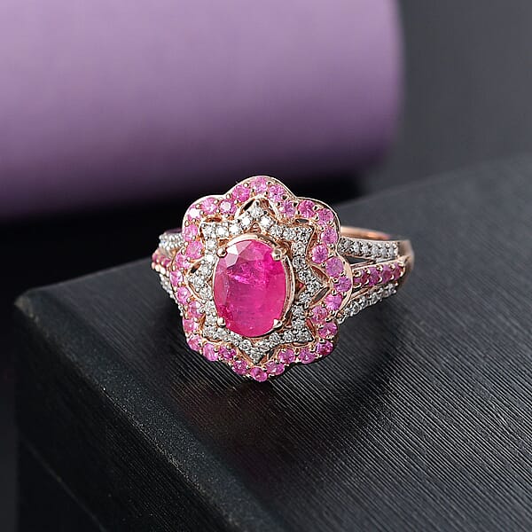 Shop Lc D'Joy Montepuez Ruby And Multi Gemstone 2.75 Ctw Ring In 18K Vermeil Yellow Gold Over Sterling Silver