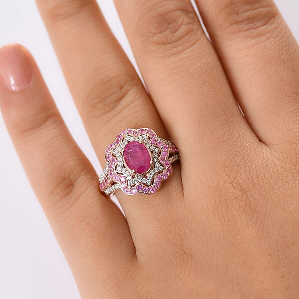 Shop Lc D'Joy Montepuez Ruby And Multi Gemstone 2.75 Ctw Ring In 18K Vermeil Yellow Gold Over Sterling Silver