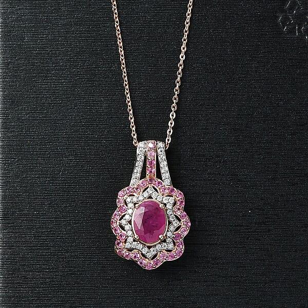 Shop Lc D'Joy Montepuez Ruby And Multi Gemstone 2.80 Ctw Pendant Necklace In 18K Vermeil Rose Gold Over Sterling Silver 20 Inches