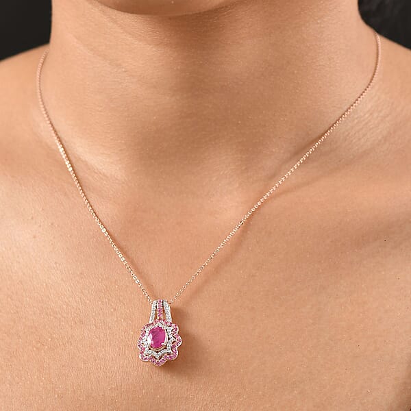 Shop Lc D'Joy Montepuez Ruby And Multi Gemstone 2.80 Ctw Pendant Necklace In 18K Vermeil Rose Gold Over Sterling Silver 20 Inches