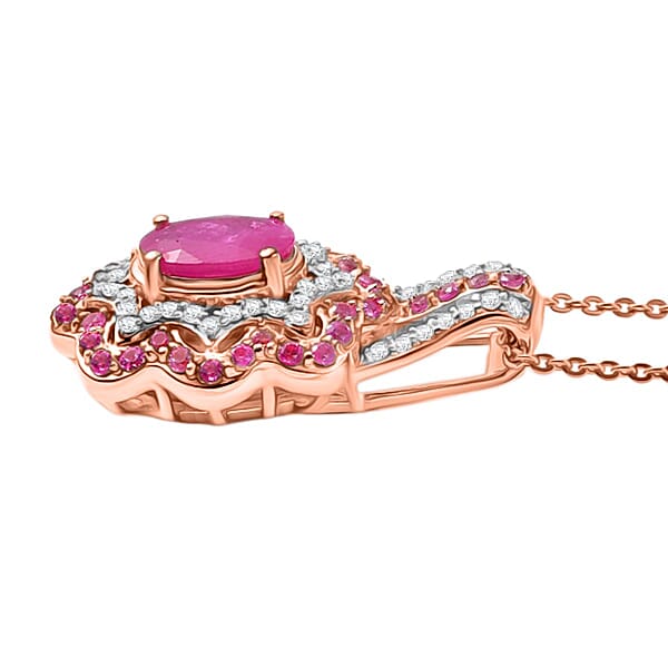 Shop Lc D'Joy Montepuez Ruby And Multi Gemstone 2.80 Ctw Pendant Necklace In 18K Vermeil Rose Gold Over Sterling Silver 20 Inches