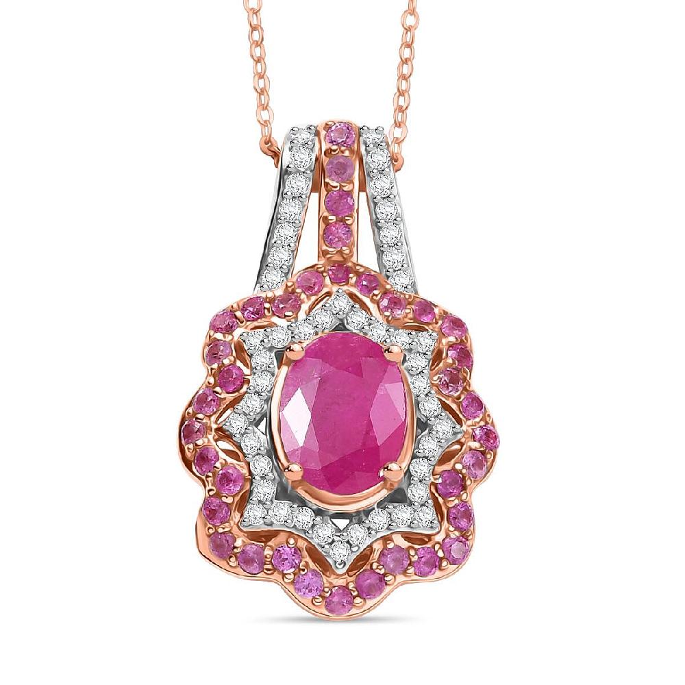 shop lc D'Joy Montepuez Ruby and Multi Gemstone 2.80 ctw Pendant Necklace in 18K Vermeil Rose Gold Over Sterling Silver 20 Inches