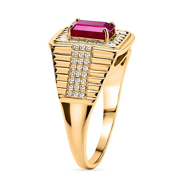 Shop Lc D'Joy Montepuez Ruby Moissanite Men's Ring In 18K Vermeil YG Over Sterling Silver 2.30 Ctw