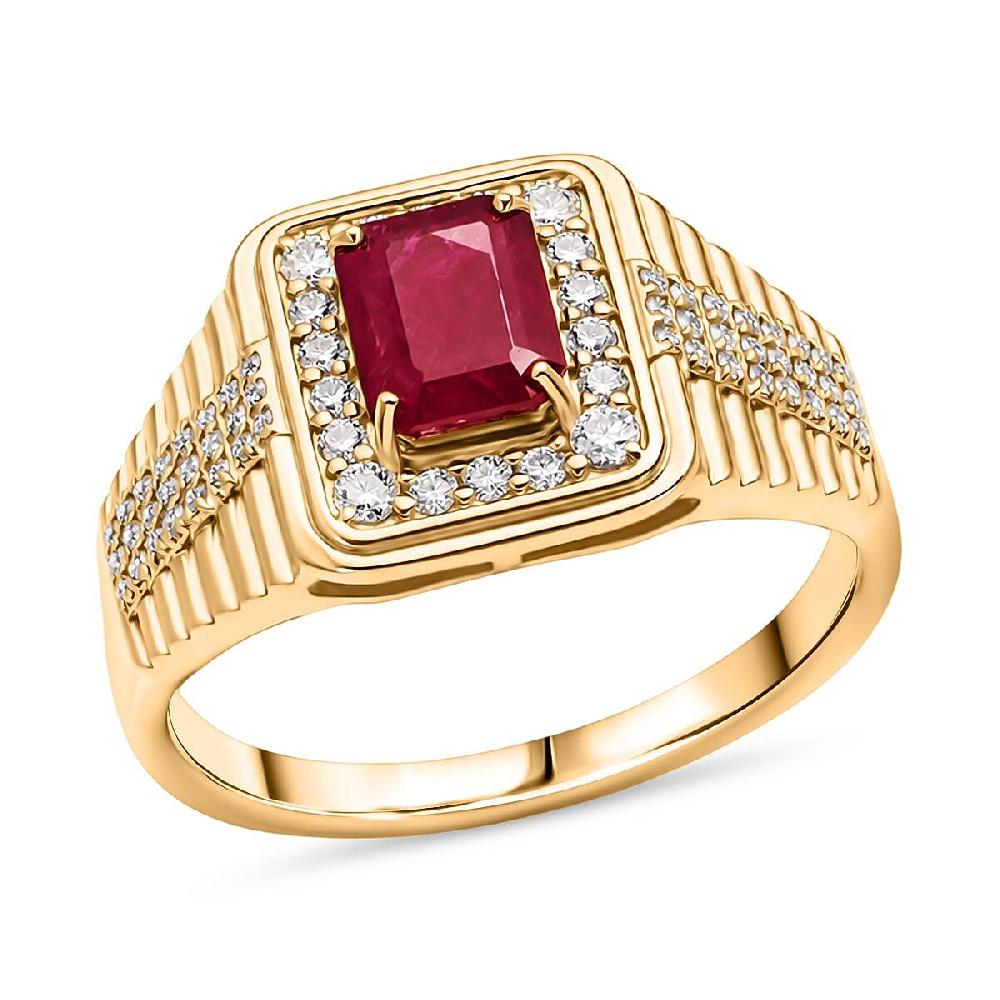 shop lc D'Joy Montepuez Ruby Moissanite Men's Ring in 18K Vermeil YG Over Sterling Silver 2.30 ctw