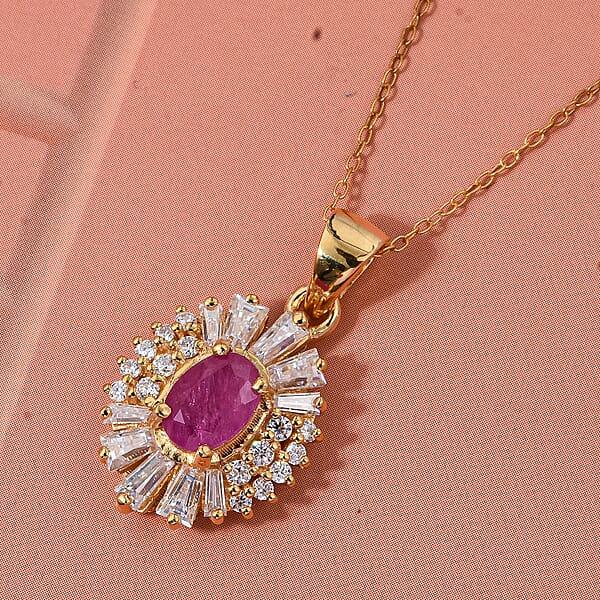 Shop Lc D'Joy Montepuez Ruby Moissanite Pendant Necklace In 18K Vermeil YG Over Sterling Silver 2.10 Ctw (20 Inches)