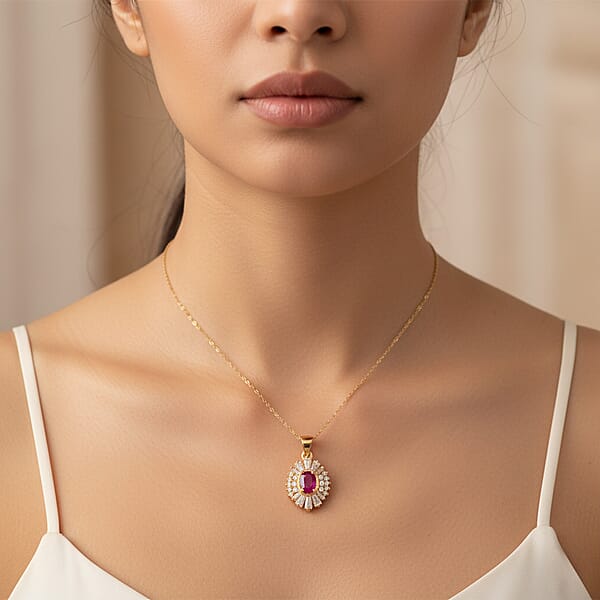 Shop Lc D'Joy Montepuez Ruby Moissanite Pendant Necklace In 18K Vermeil YG Over Sterling Silver 2.10 Ctw (20 Inches)