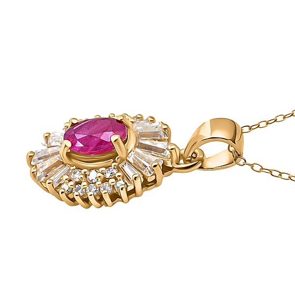 Shop Lc D'Joy Montepuez Ruby Moissanite Pendant Necklace In 18K Vermeil YG Over Sterling Silver 2.10 Ctw (20 Inches)