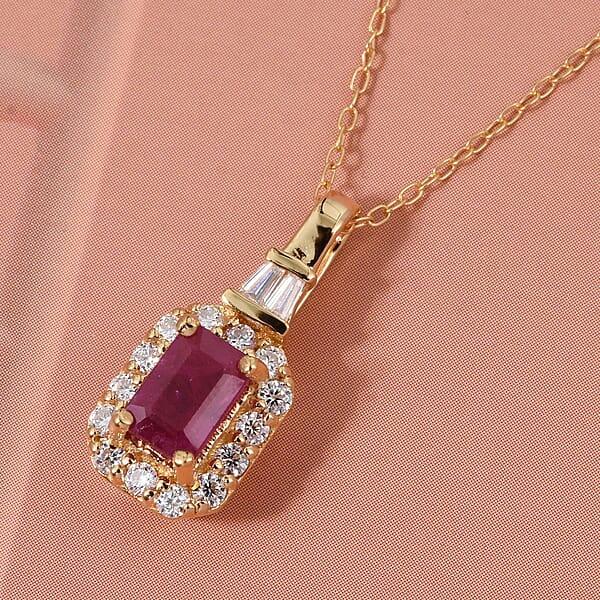 Shop Lc D'Joy Montepuez Ruby Moissanite Pendant Necklace In 18K Vermeil YG Over Sterling Silver 1.00 Ctw (20 Inches)