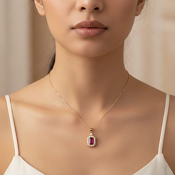 Shop Lc D'Joy Montepuez Ruby Moissanite Pendant Necklace In 18K Vermeil YG Over Sterling Silver 1.00 Ctw (20 Inches)