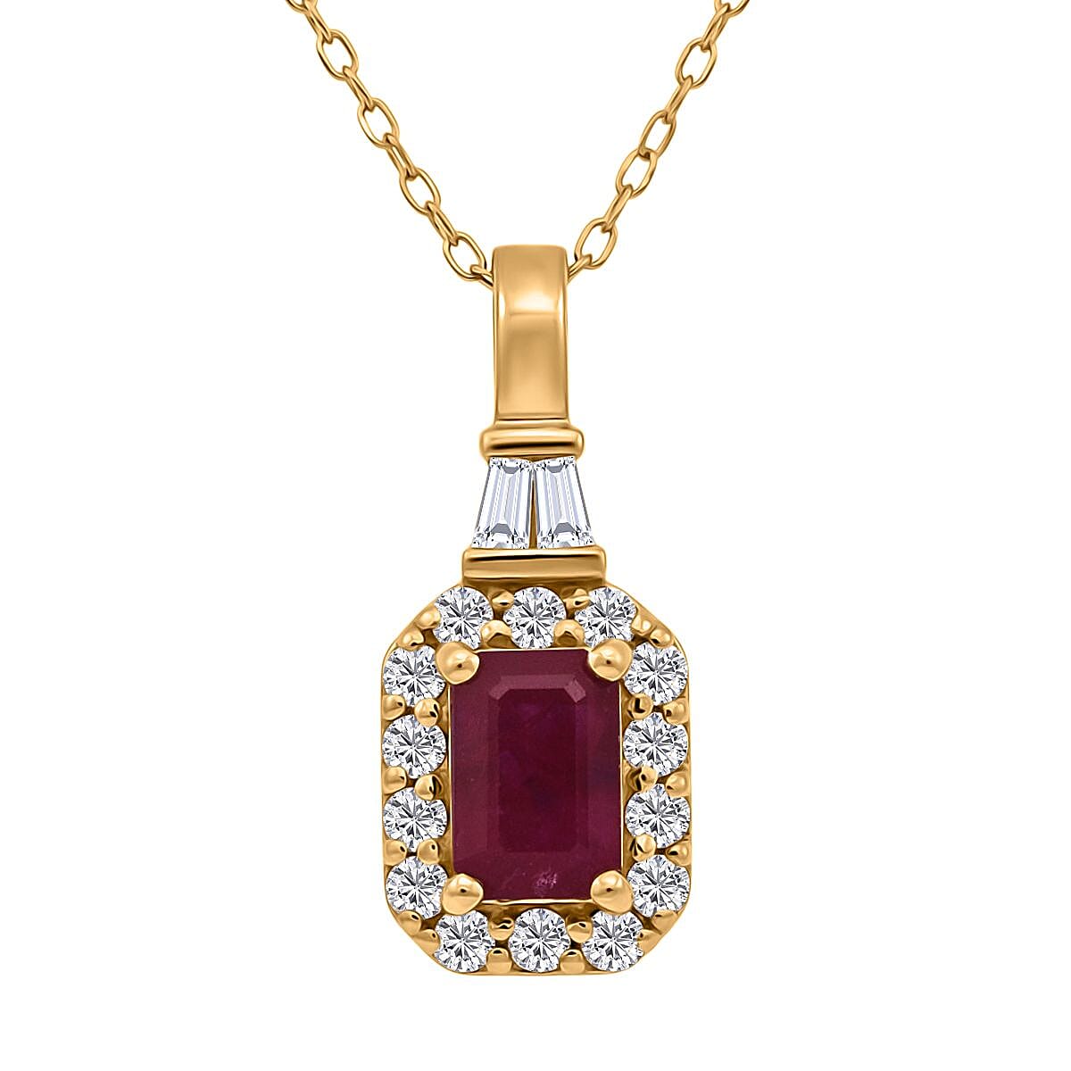 shop lc D'Joy Montepuez Ruby Moissanite Pendant Necklace in 18K Vermeil YG Over Sterling Silver 1.00 ctw (20 Inches)