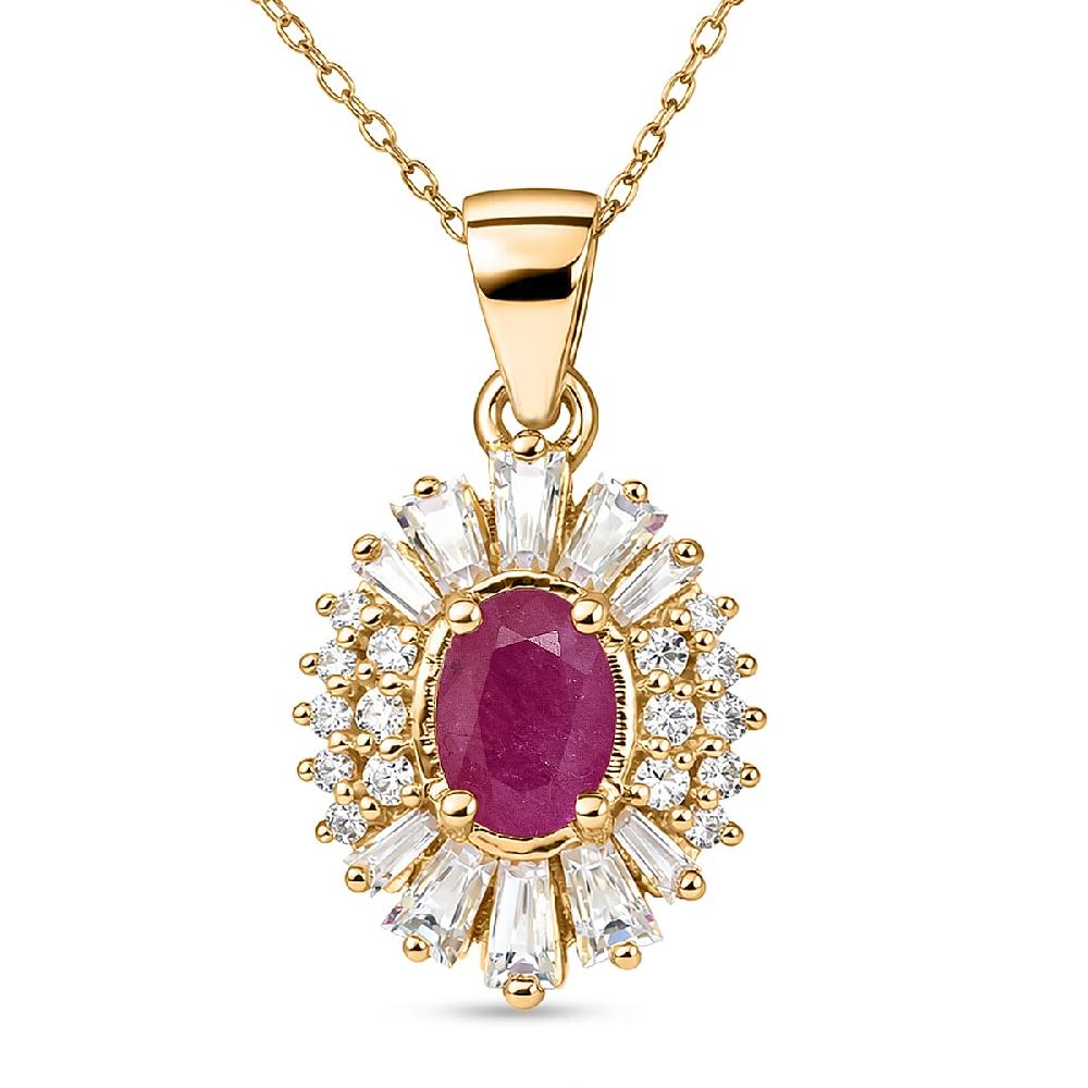 shop lc D'Joy Montepuez Ruby Moissanite Pendant Necklace in 18K Vermeil YG Over Sterling Silver 2.10 ctw (20 Inches)