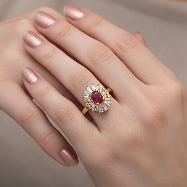 Shop Lc D'Joy Montepuez Ruby Moissanite Ring In 18K Vermeil YG Over Sterling Silver 2.10 Ctw