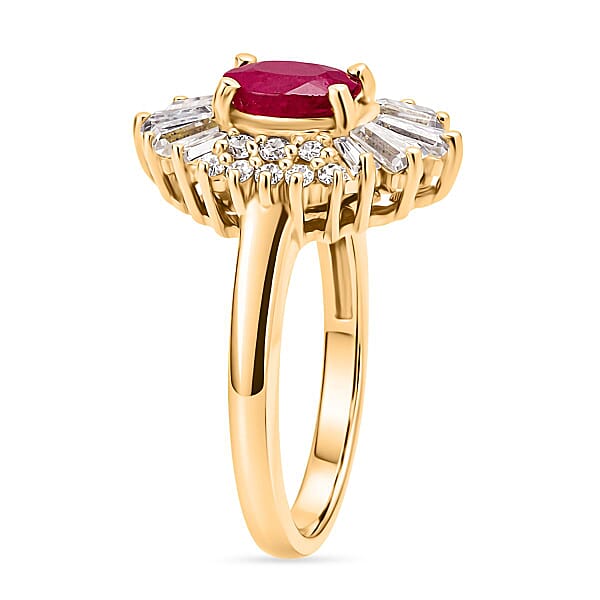 Shop Lc D'Joy Montepuez Ruby Moissanite Ring In 18K Vermeil YG Over Sterling Silver 2.10 Ctw