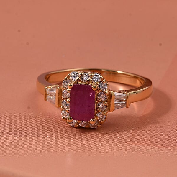 Shop Lc D'Joy Montepuez Ruby Moissanite Ring In 18K Vermeil YG Over Sterling Silver 1.00 Ctw