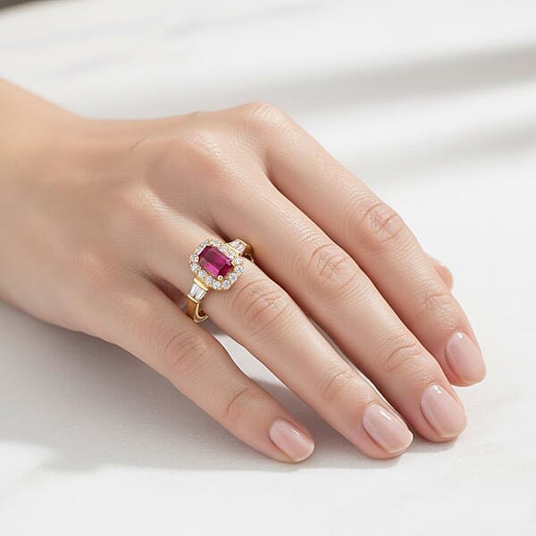 Shop Lc D'Joy Montepuez Ruby Moissanite Ring In 18K Vermeil YG Over Sterling Silver 1.00 Ctw