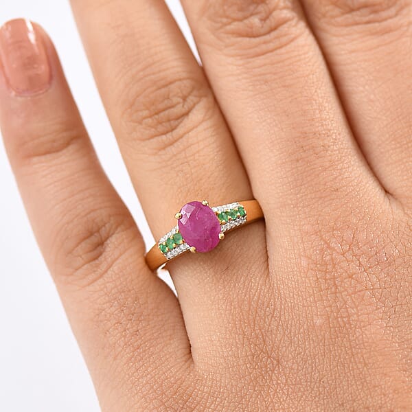 Shop Lc D'Joy Montepuez Ruby Multi Gemstone Ring In 18K Vermeil YG Over Sterling Silver 1.90 Ctw