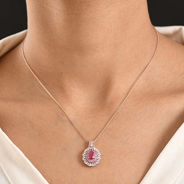 Shop Lc D'Joy Montepuez Ruby Multi Gemstone Sunburst Pendant Necklace In 18K Vermeil RG Over Sterling Silver 1.80 Ctw (20 Inches)