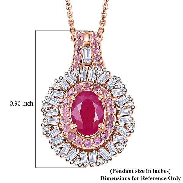 Shop Lc D'Joy Montepuez Ruby Multi Gemstone Sunburst Pendant Necklace In 18K Vermeil RG Over Sterling Silver 1.80 Ctw (20 Inches)