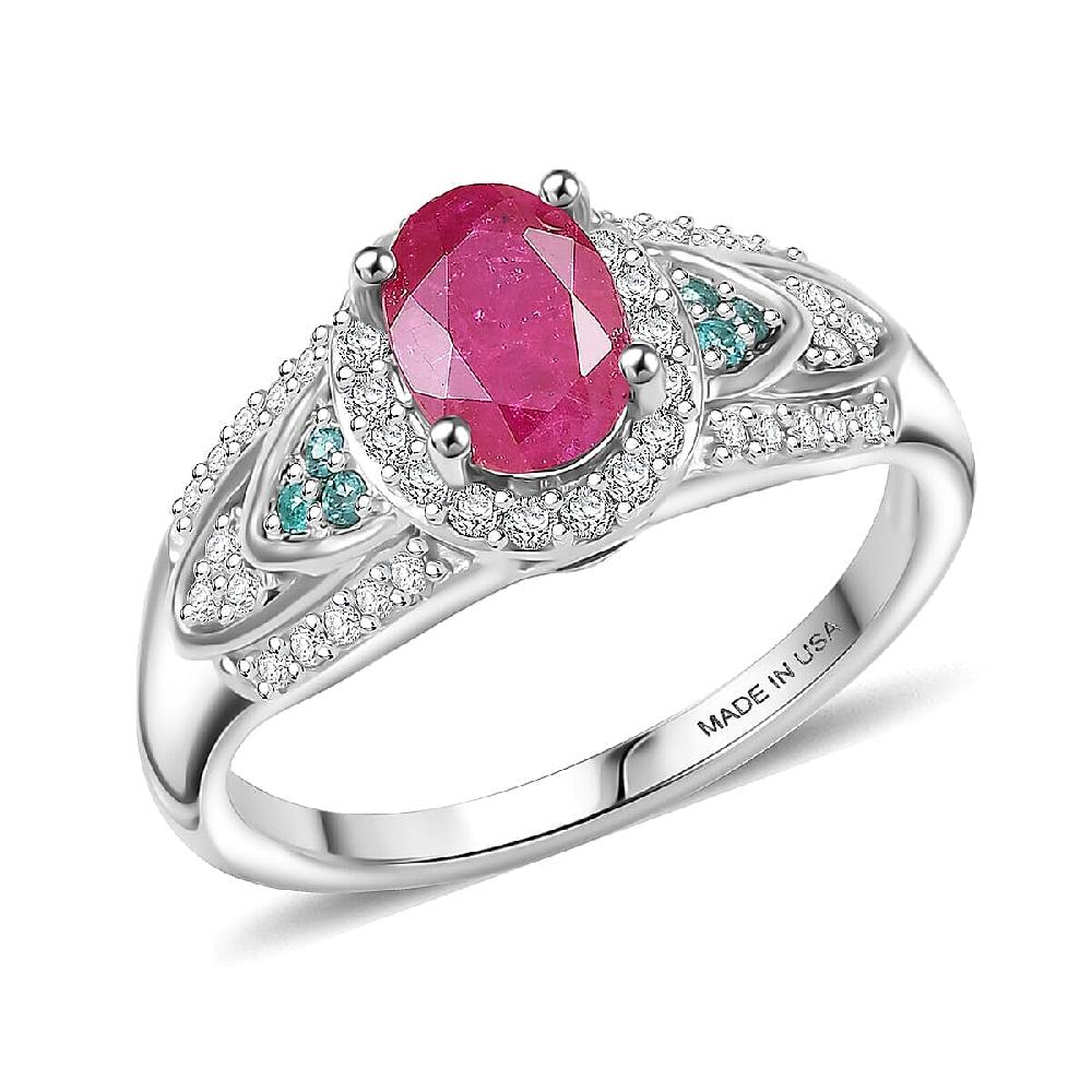 shop lc D'Joy Montepuez Ruby Paraiba Tourmaline and Diamond Ring in Rhodium Over Sterling Silver 1.60 ctw